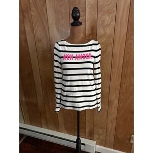 Kate Spade Mon Amour Striped‎ Long Sleeve Tee Black White Pink Small